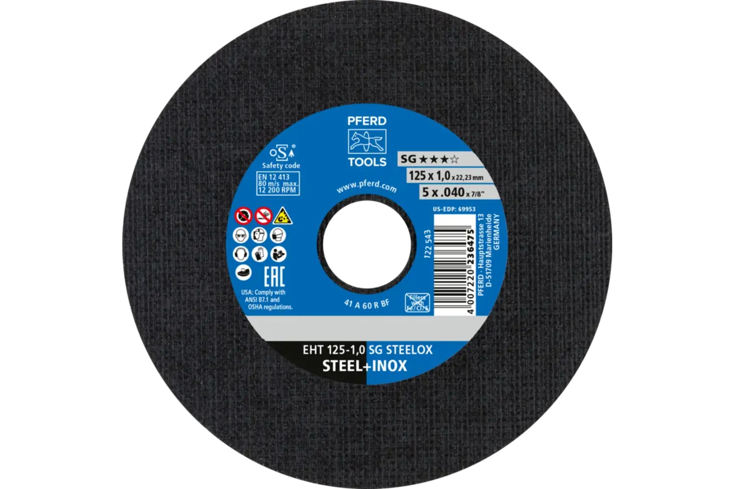 Picture of Pferd Cut-Off Wheel, 5" X .040 X 7/8, Sg Steelox, T1, Aluminum Oxide